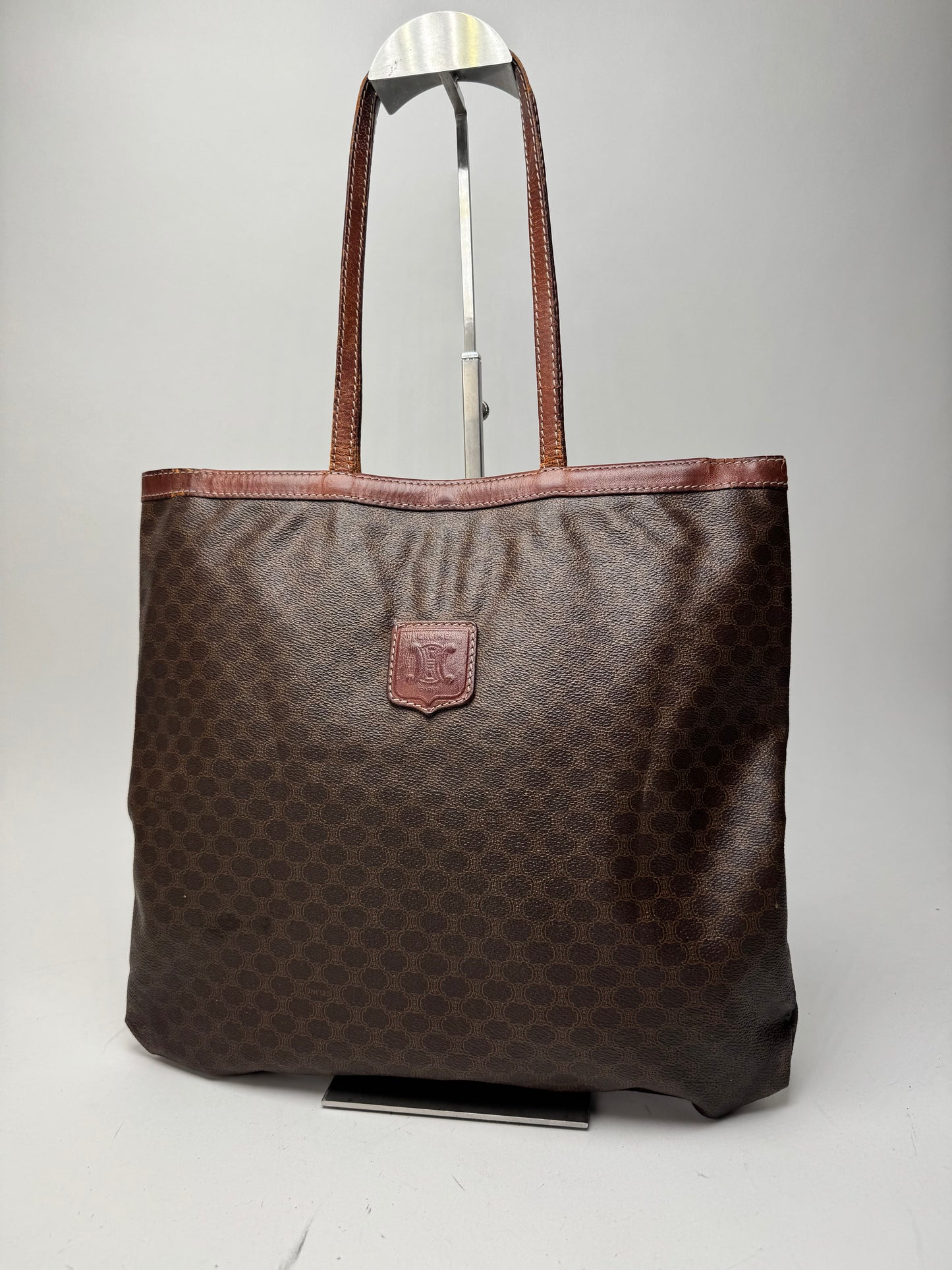 Vintage Celine Paris Leather Monogram Tote Bag Brown