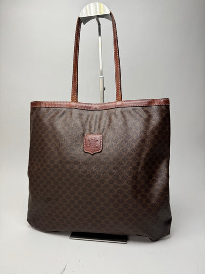 Vintage Celine Paris Leather Monogram Tote Bag Brown