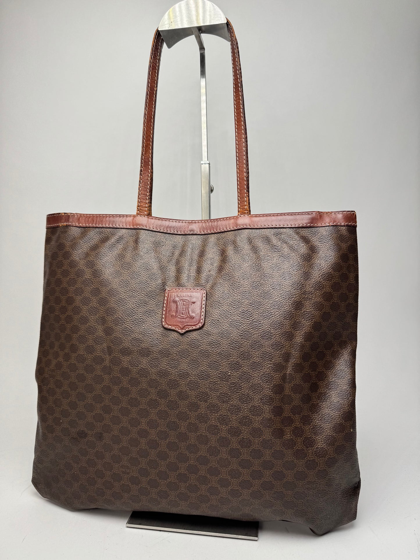 Vintage Celine Paris Leather Monogram Tote Bag Brown