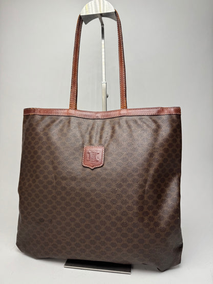 Vintage Celine Paris Leather Monogram Tote Bag Brown