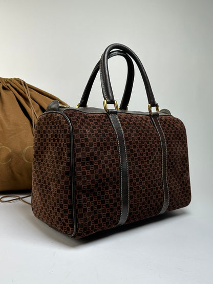 Vintage Gucci GG Monogram Suede Top-Handle Bag Late 1970s Brown