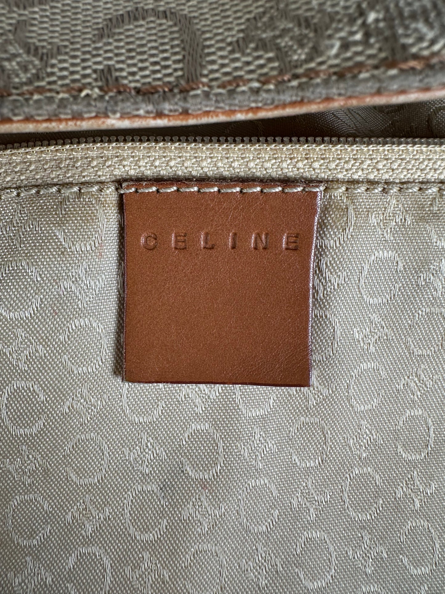 Vintage Celine Monogram Canvas Shoulder Bag Beige Brown