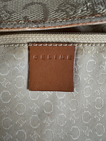 Vintage Celine Monogram Canvas Shoulder Bag Beige Brown
