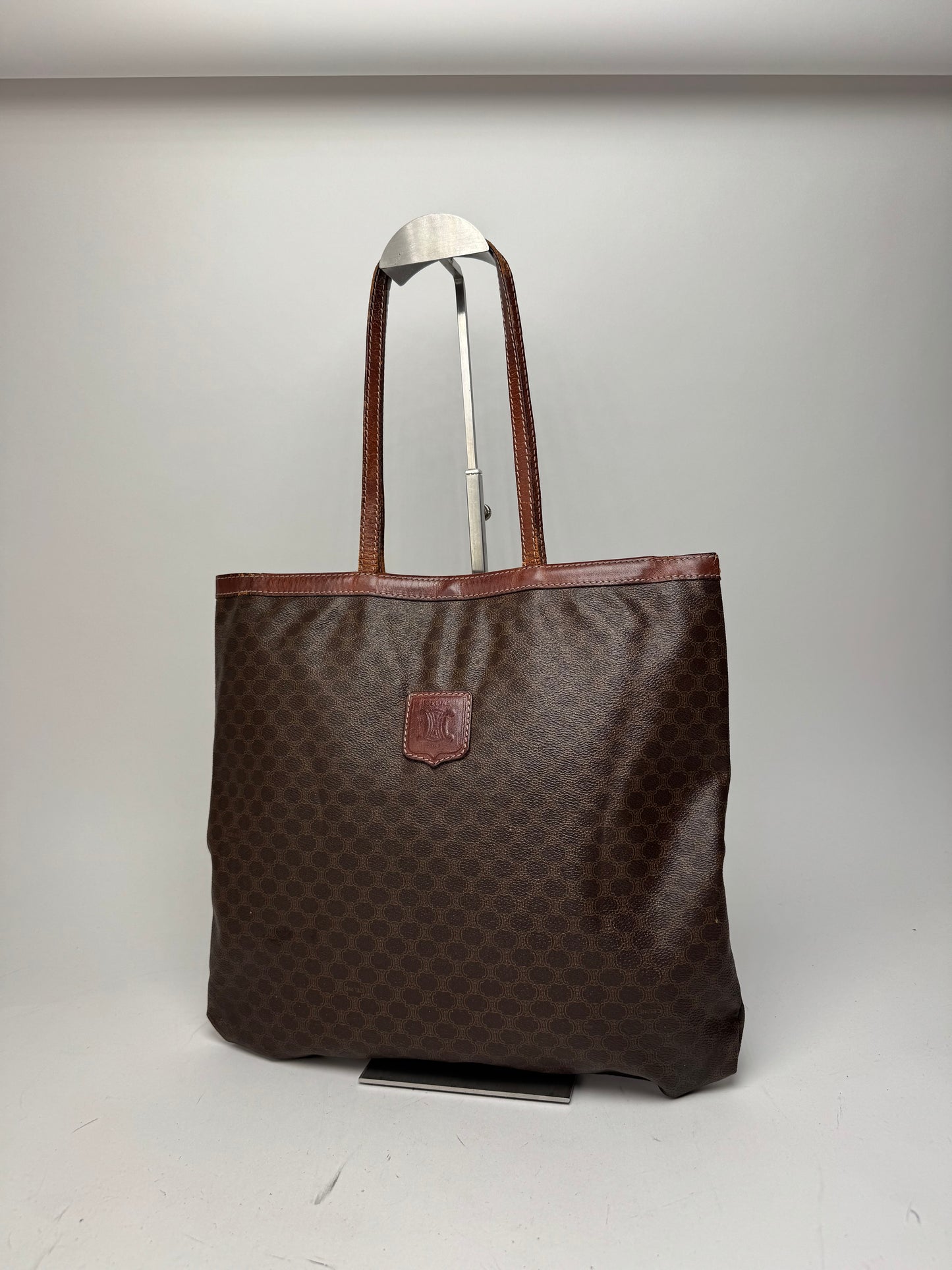 Vintage Celine Paris Leather Monogram Tote Bag Brown