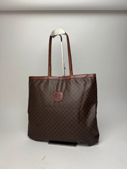 Vintage Celine Paris Leather Monogram Tote Bag Brown