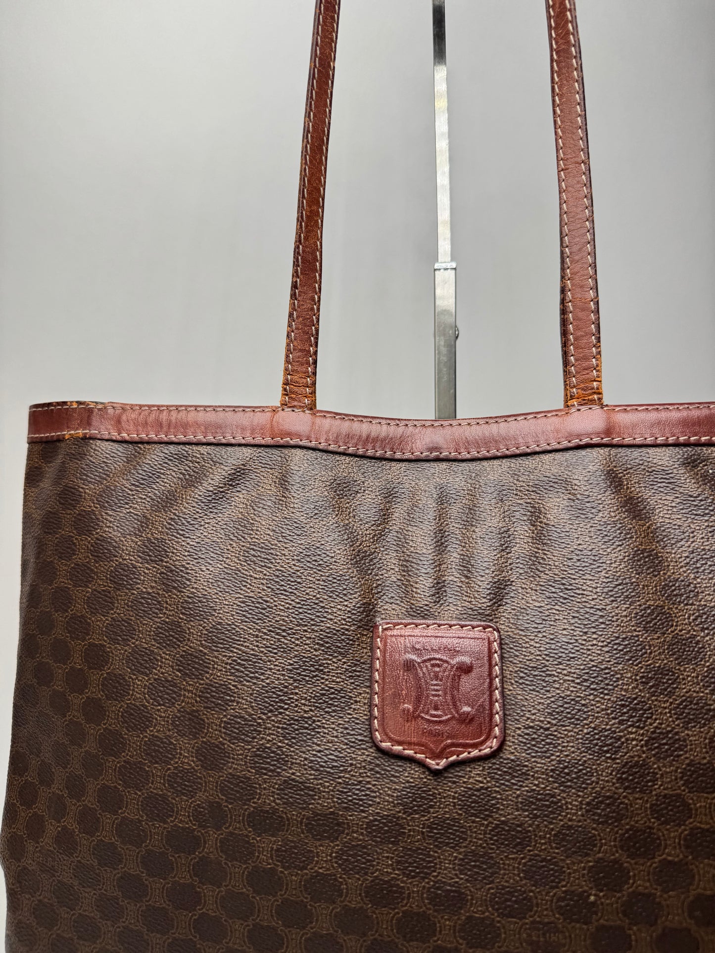 Vintage Celine Paris Leather Monogram Tote Bag Brown