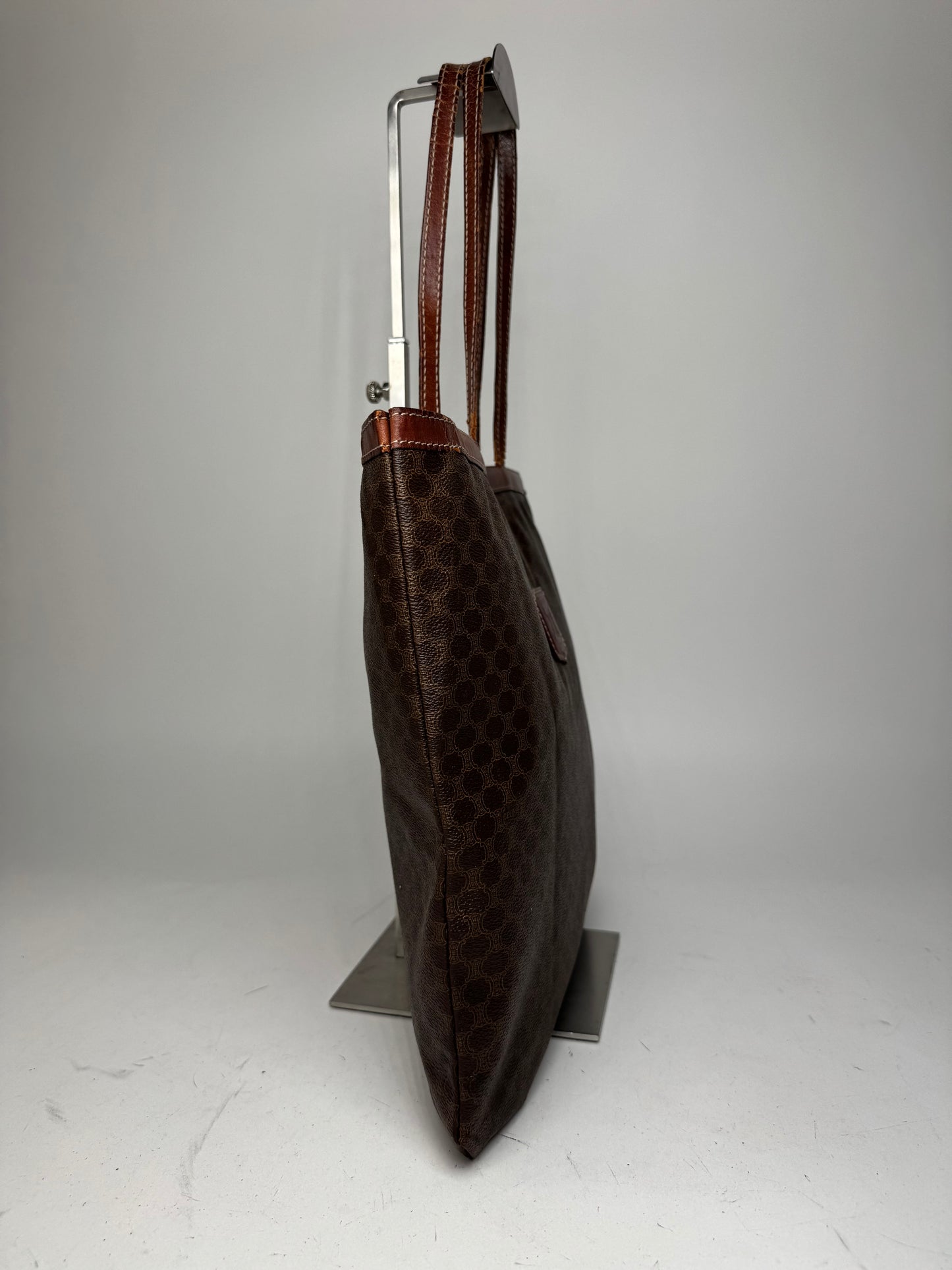 Vintage Celine Paris Leather Monogram Tote Bag Brown