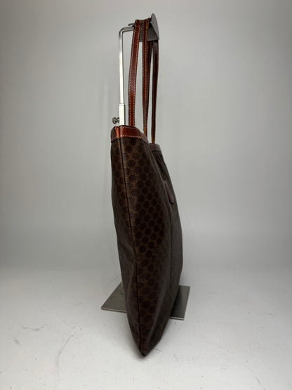 Vintage Celine Paris Leather Monogram Tote Bag Brown