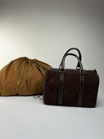 Vintage Gucci GG Monogram Suede Top-Handle Bag Late 1970s Brown