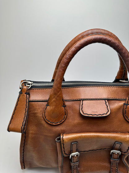 Vintage Chloe Leather Shoulder Bag Cognac Silver