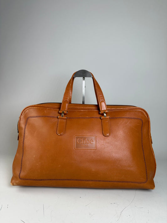 Vintage Chloe Leather Tote Bag Tan Gold-tone