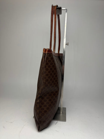 Vintage Celine Paris Leather Monogram Tote Bag Brown