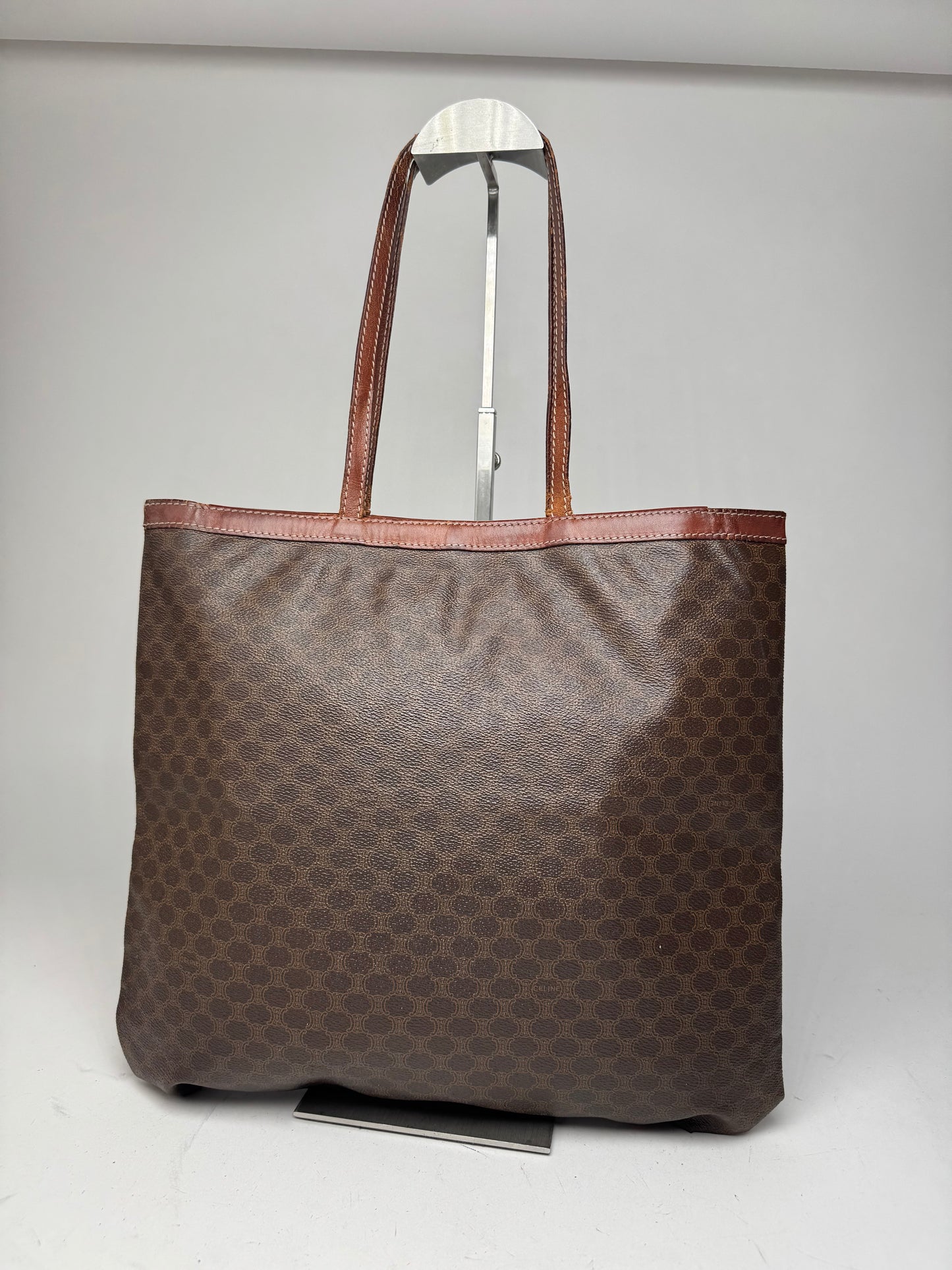 Vintage Celine Paris Leather Monogram Tote Bag Brown