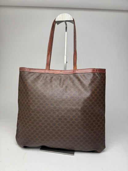 Vintage Celine Paris Leather Monogram Tote Bag Brown