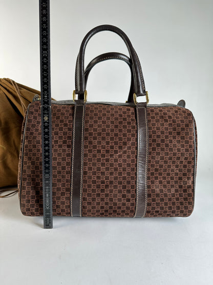 Vintage Gucci GG Monogram Suede Top-Handle Bag Late 1970s Brown