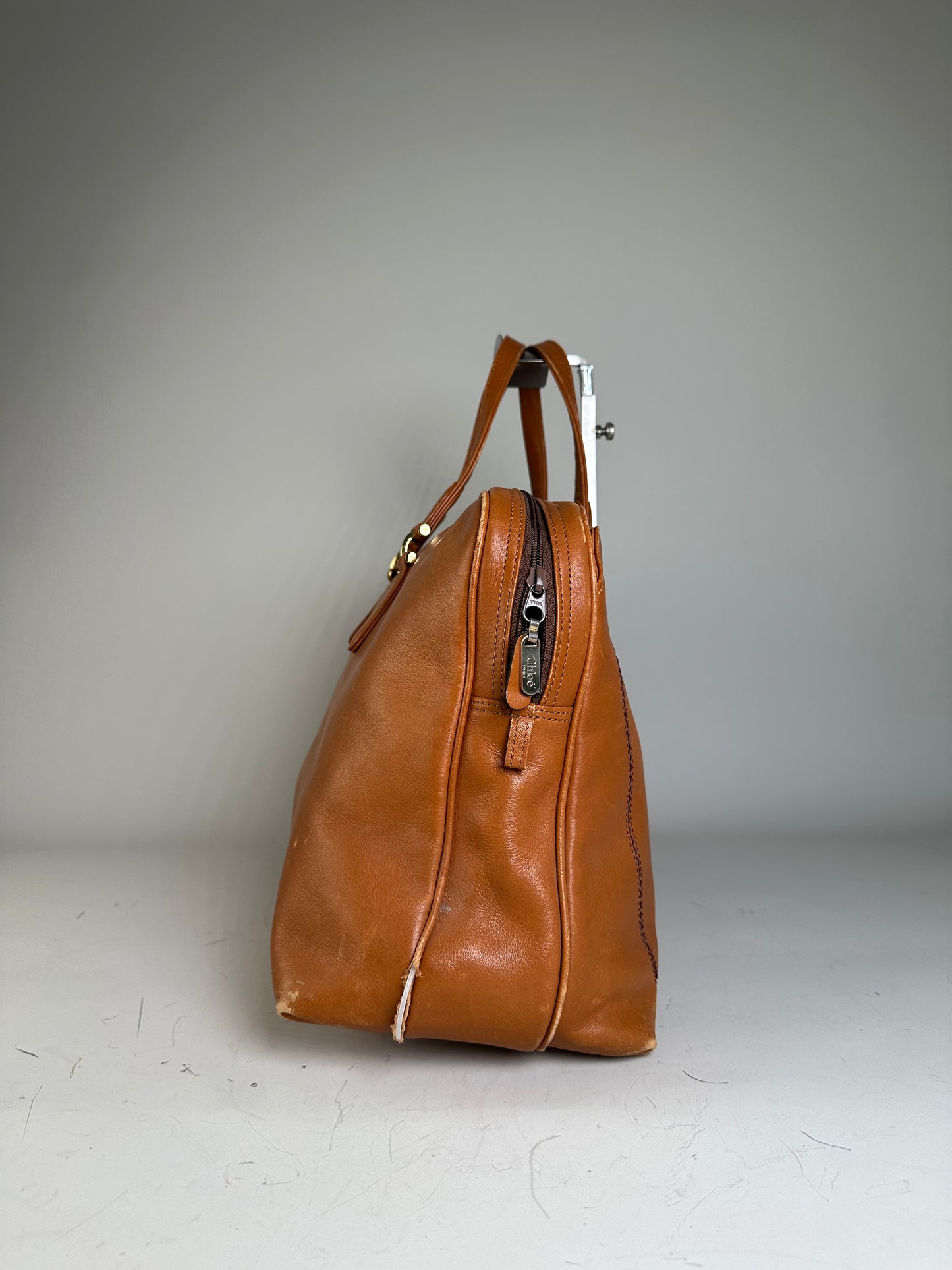 Vintage Chloe Leather Tote Bag Tan Gold-tone