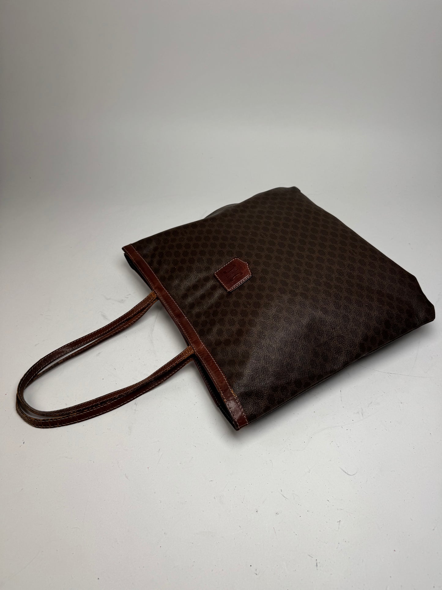 Vintage Celine Paris Leather Monogram Tote Bag Brown