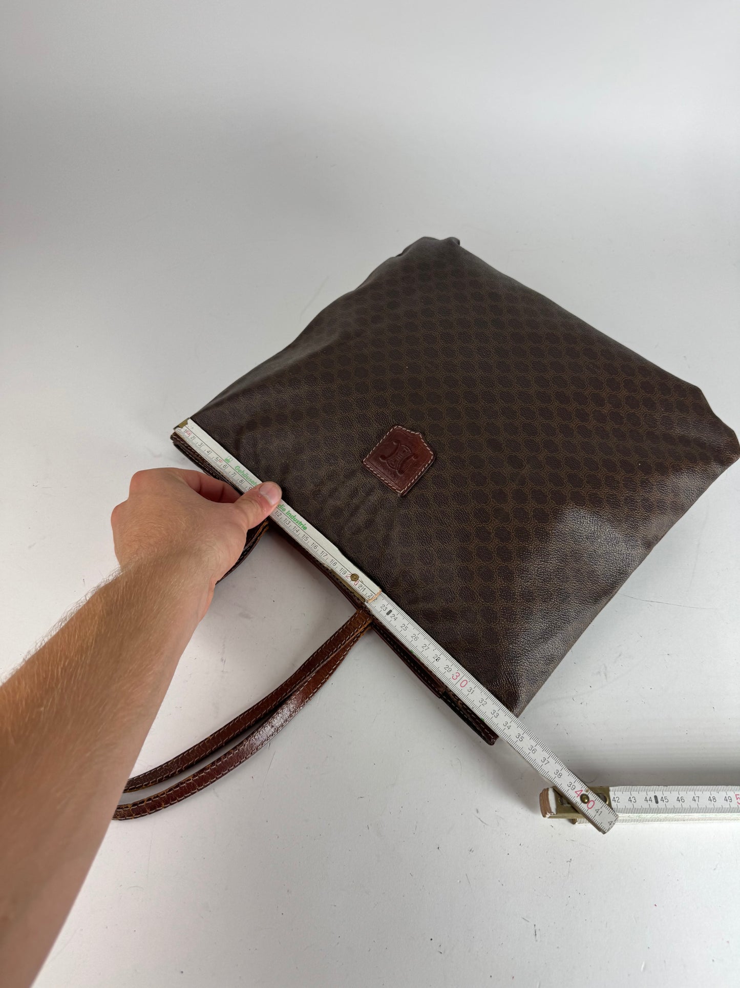 Vintage Celine Paris Leather Monogram Tote Bag Brown