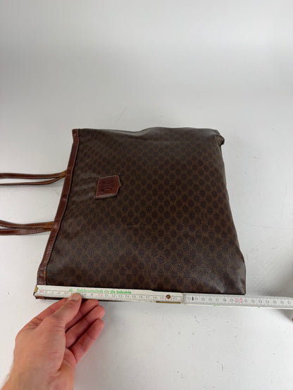 Vintage Celine Paris Leather Monogram Tote Bag Brown