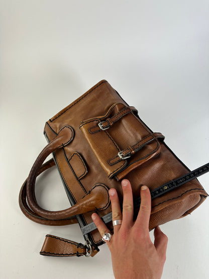 Vintage Chloe Leather Shoulder Bag Cognac Silver