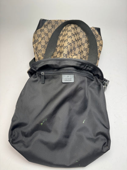 Vintage Gucci Monogram Leather Canvas Bag beige brown black