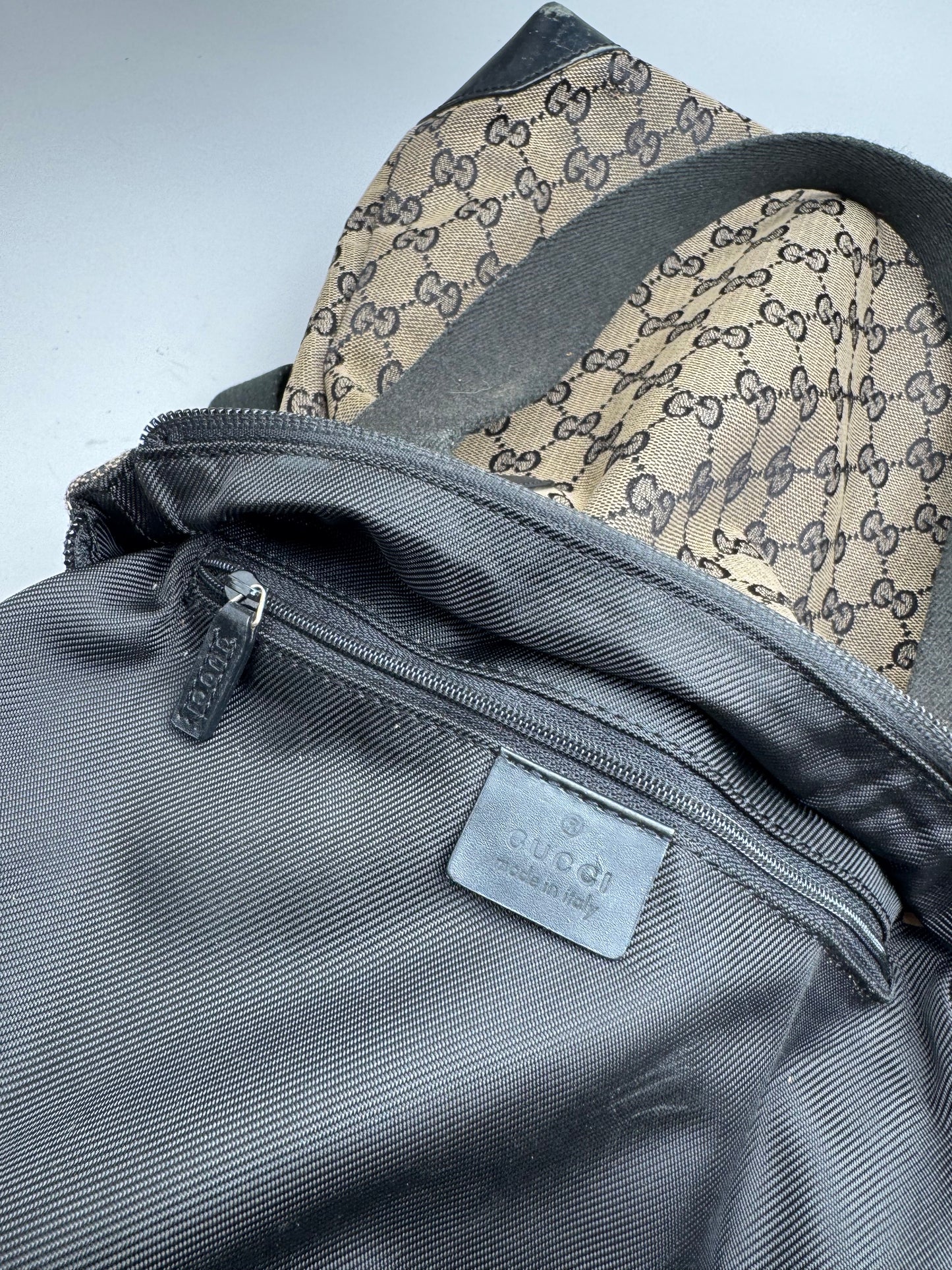 Vintage Gucci Monogram Leather Canvas Bag beige brown black