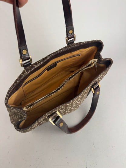 Sac vintage en toile et cuir Macadam Monogram Celine Paris marron