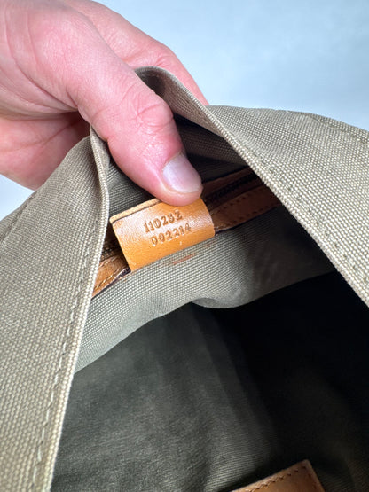 Vintage Gucci Canvas Leather Tote Bucket Bag Khaki Brown