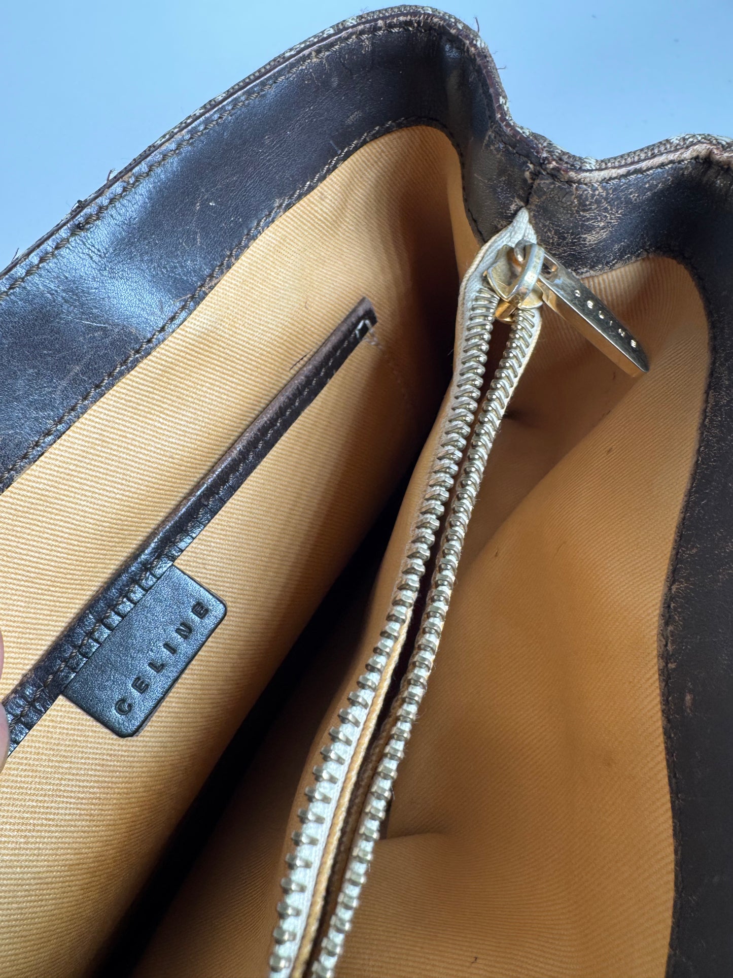 Sac vintage en toile et cuir Macadam Monogram Celine Paris marron