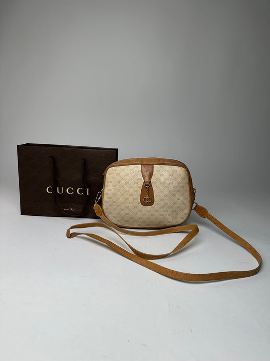 Vintage Gucci Monogram Leather Bag Beige Brown