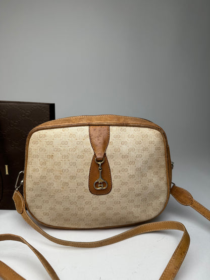 Vintage Gucci Monogram Leather Bag Beige Brown