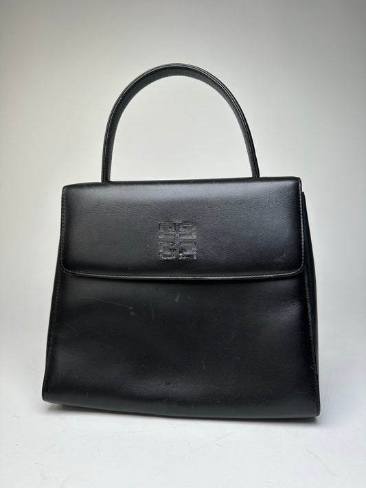 Vintage Givenchy Leather Shoulder Bag Black Silver