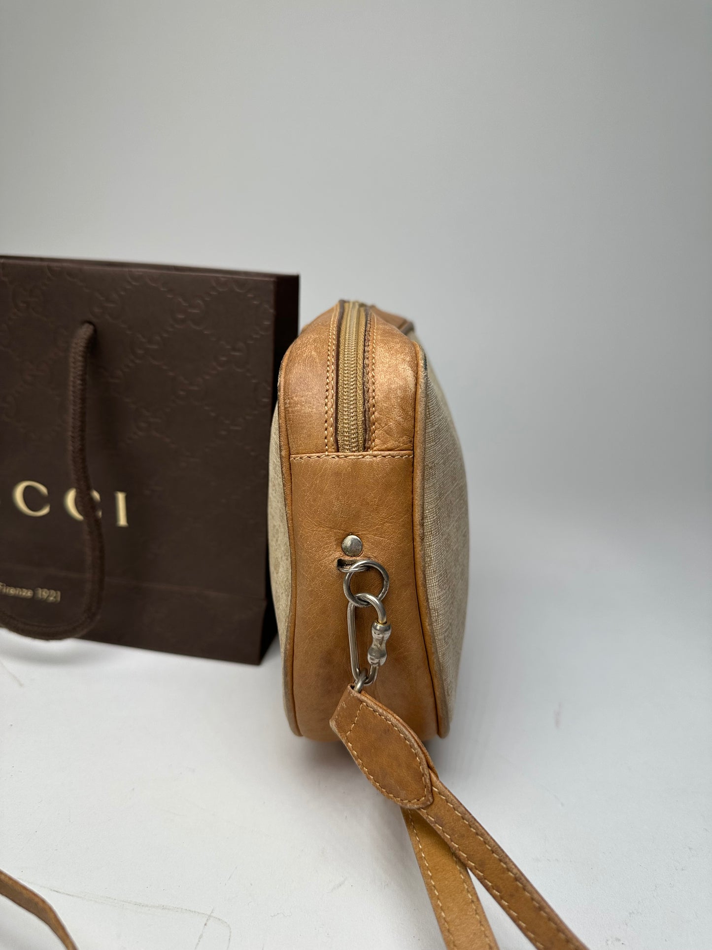 Vintage Gucci Monogram Leather Bag Beige Brown