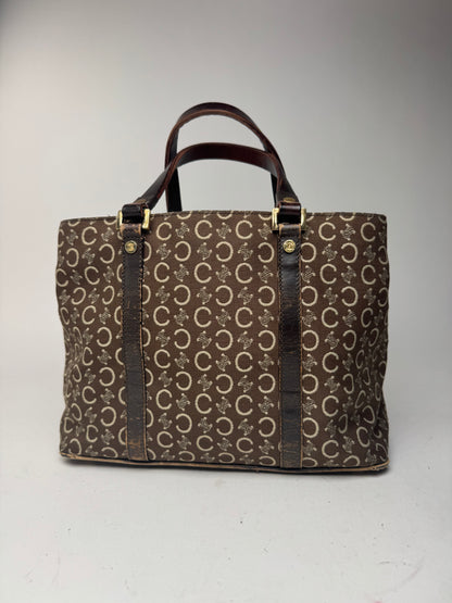 Sac vintage en toile et cuir Macadam Monogram Celine Paris marron