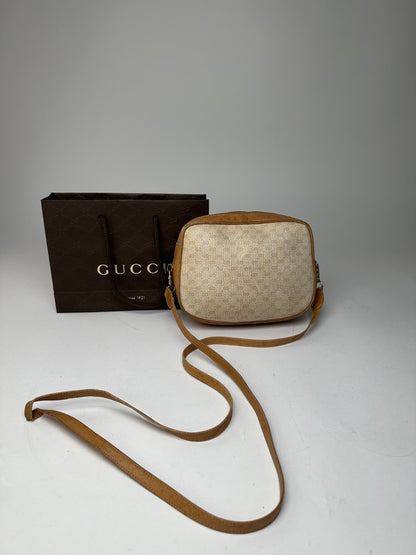 Vintage Gucci Monogram Leather Bag Beige Brown