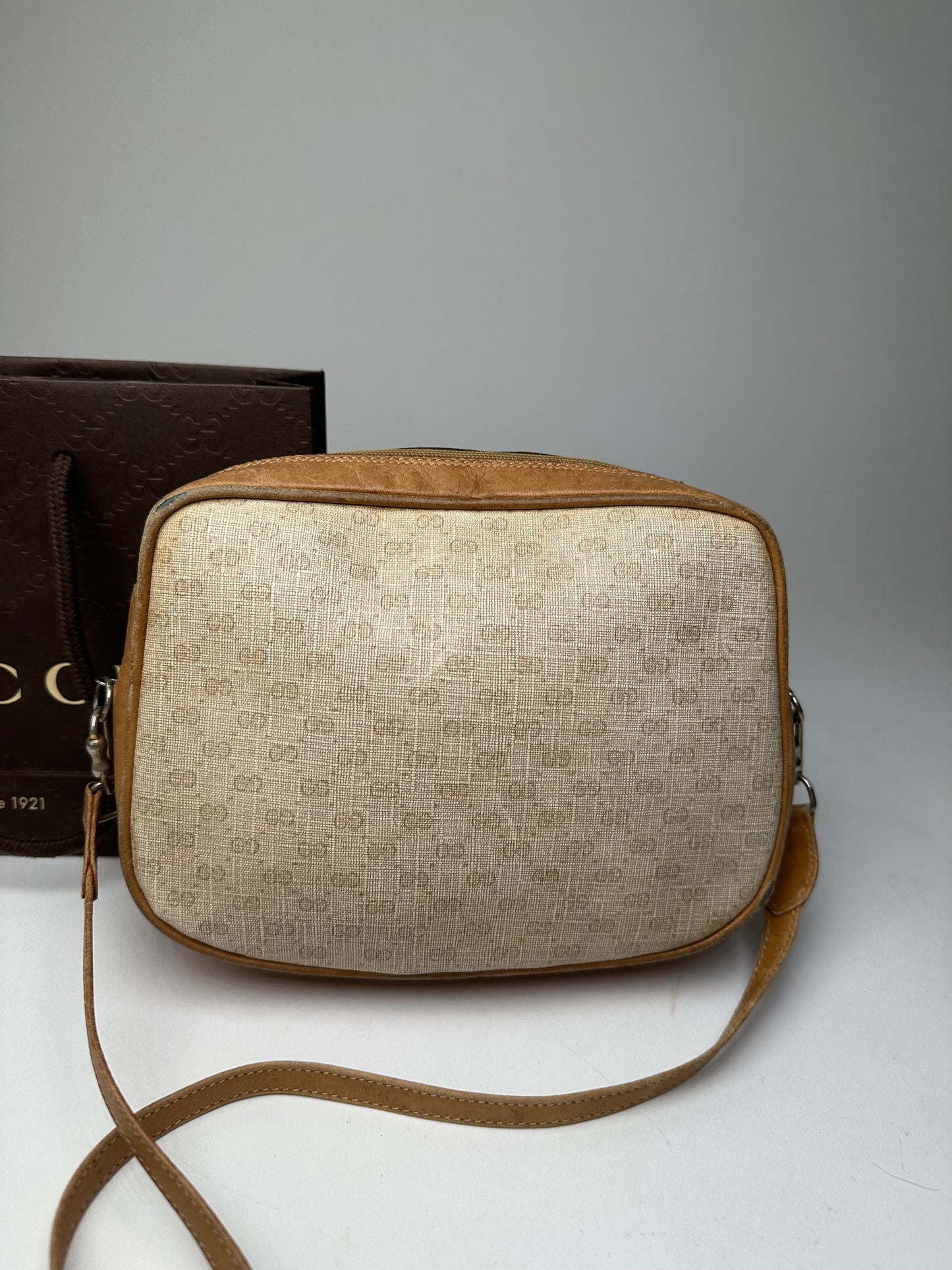 Vintage Gucci Monogram Leather Bag Beige Brown