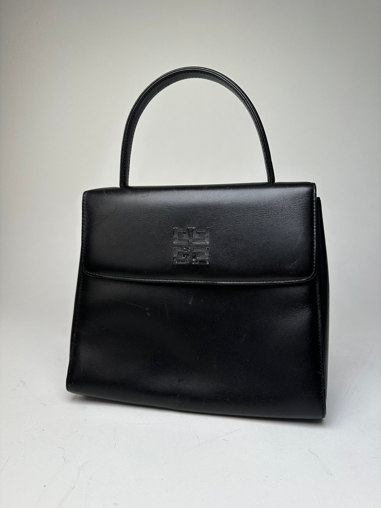 Vintage Givenchy Leather Shoulder Bag Black Silver