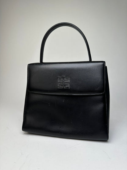 Vintage Givenchy Leather Shoulder Bag Black Silver