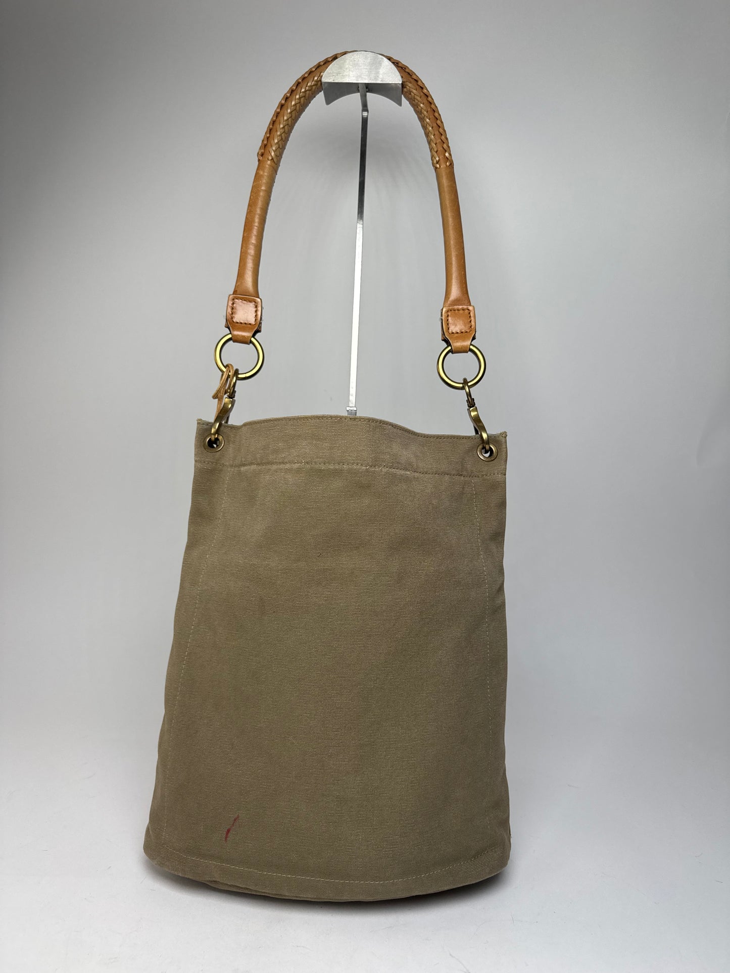 Vintage Gucci Canvas Leather Tote Bucket Bag Khaki Brown