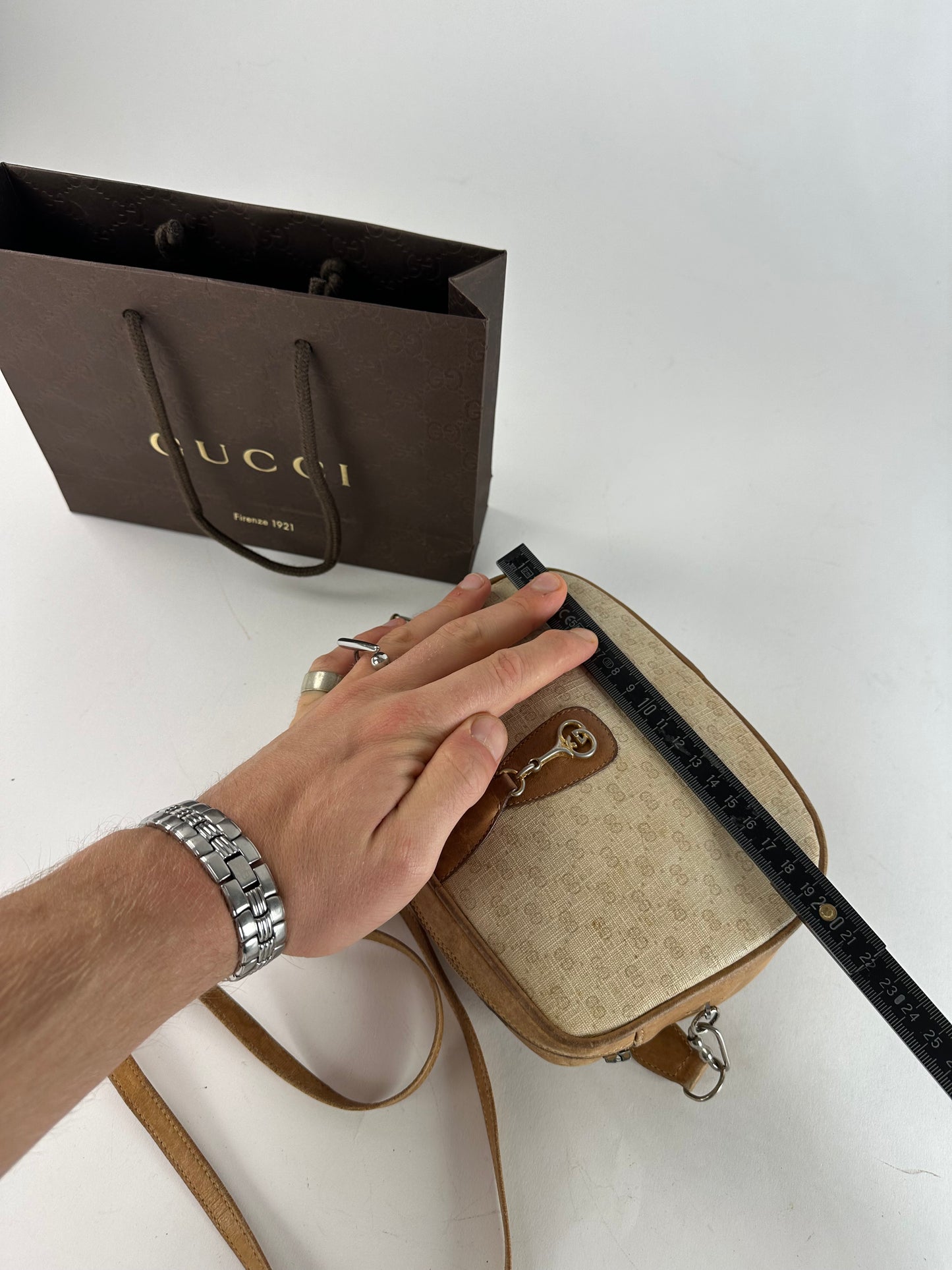Vintage Gucci Monogram Leather Bag Beige Brown