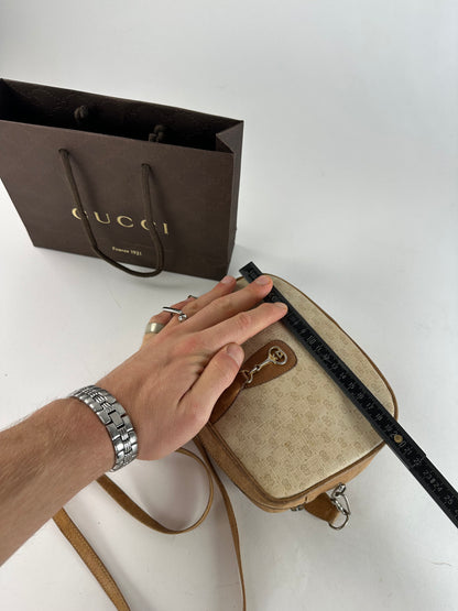 Vintage Gucci Monogram Leather Bag Beige Brown