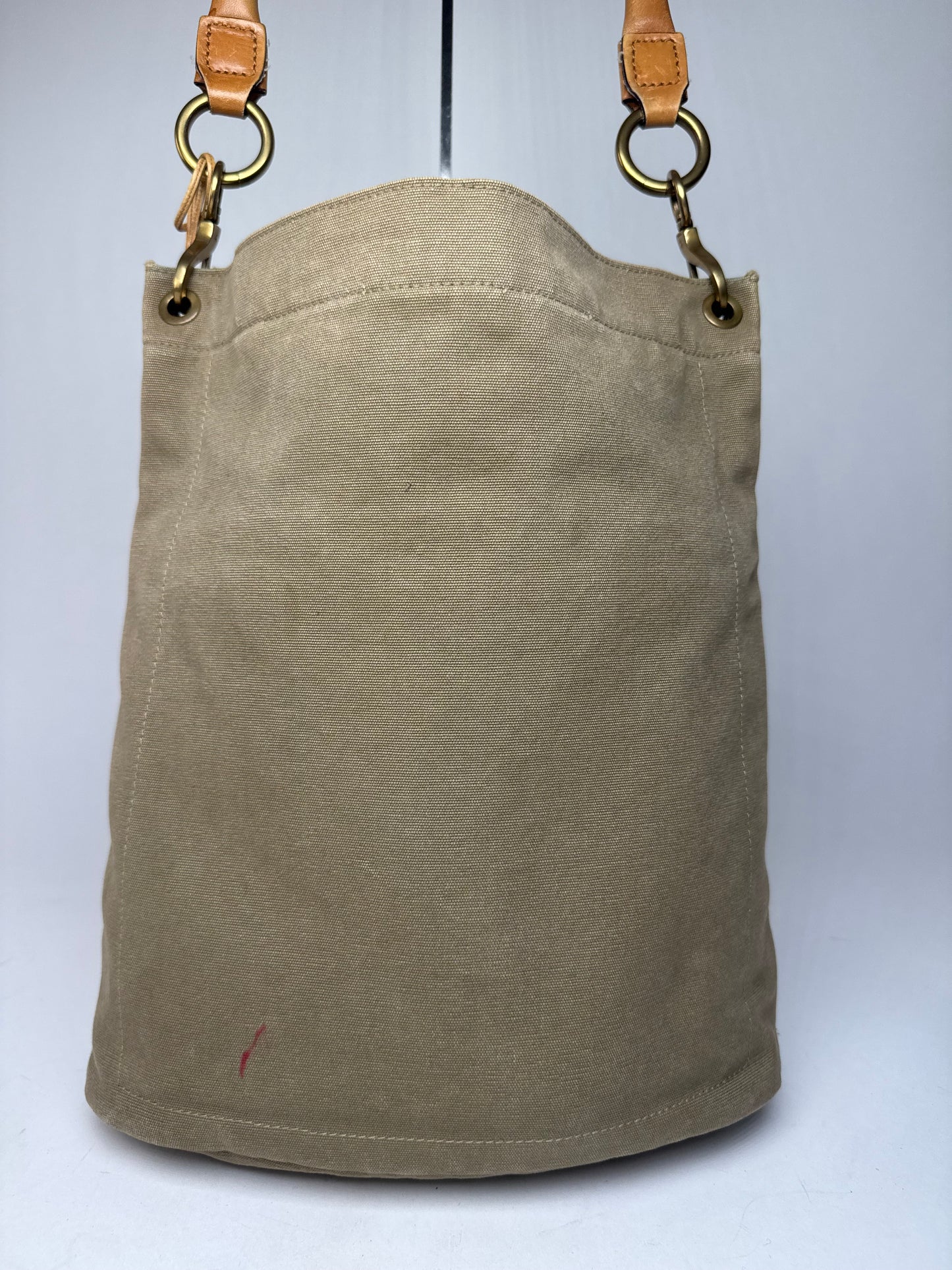 Vintage Gucci Canvas Leather Tote Bucket Bag Khaki Brown