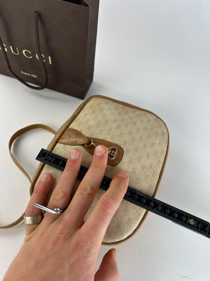 Vintage Gucci Monogram Leather Bag Beige Brown