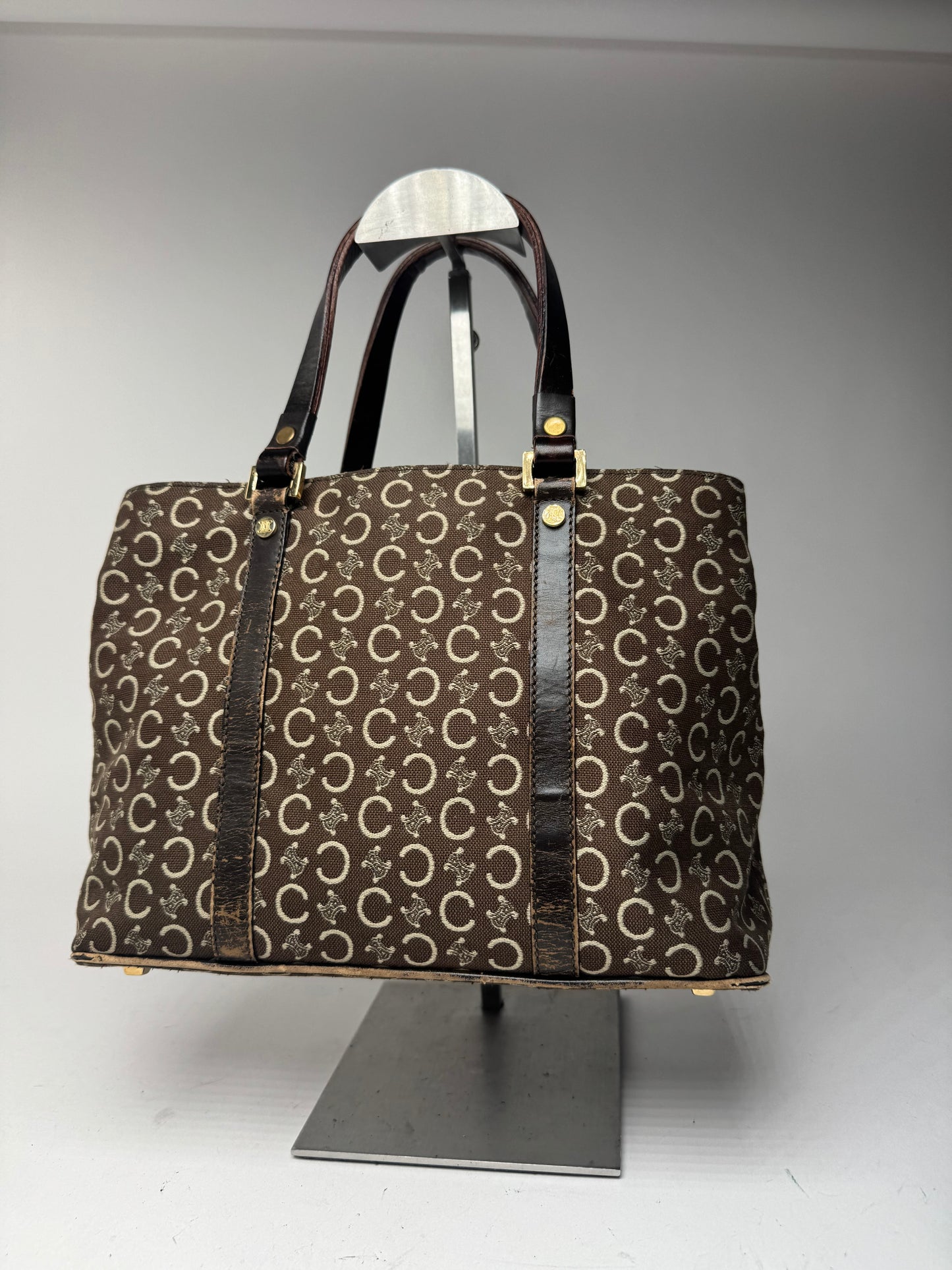 Sac vintage en toile et cuir Macadam Monogram Celine Paris marron