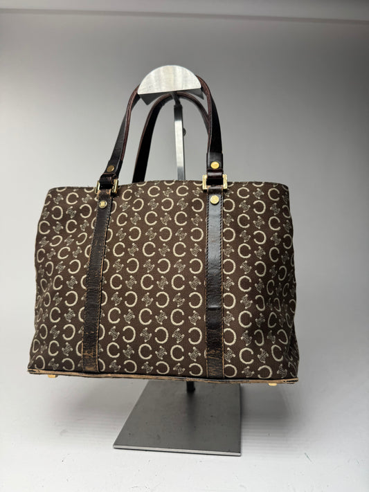 Sac vintage en toile et cuir Macadam Monogram Celine Paris marron