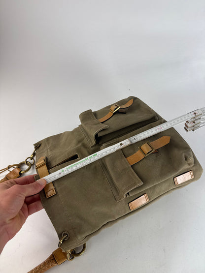 Vintage Gucci Canvas Leather Tote Bucket Bag Khaki Brown