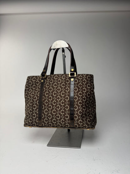 Sac vintage en toile et cuir Macadam Monogram Celine Paris marron