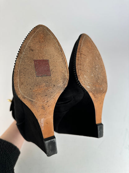 Vintage Givenchy Heeled Suede Leather Boots Black EU36