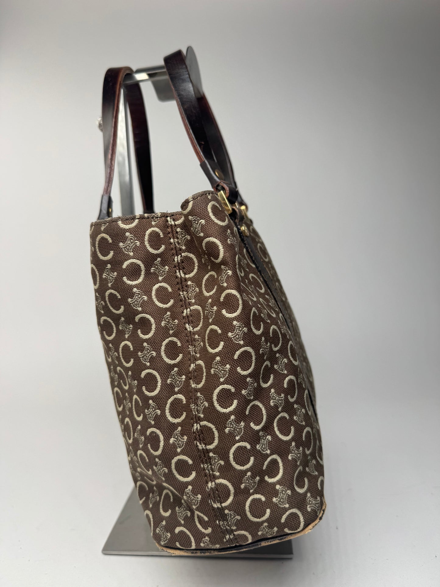 Sac vintage en toile et cuir Macadam Monogram Celine Paris marron