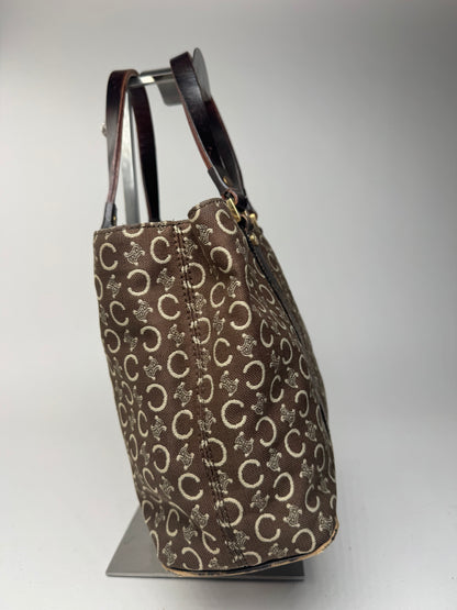 Sac vintage en toile et cuir Macadam Monogram Celine Paris marron